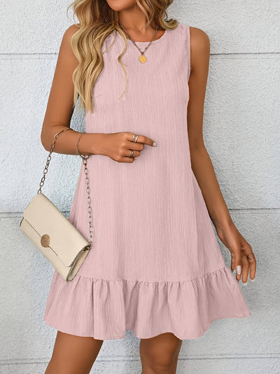 Leichtes Sommer A-Linien Kleid – Elegantes Swing-Kleid, Rundhals, einfarbig, atmungsaktives