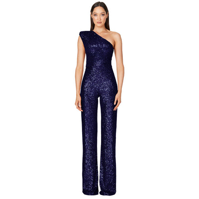 Helen – Ärmelloser Pailletten-Jumpsuit mit One-Shoulder-Design