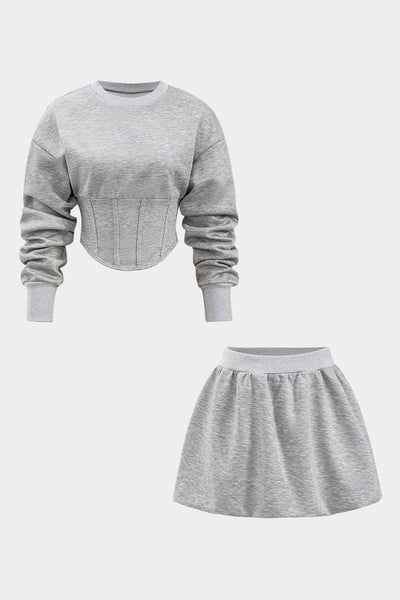 Celine | Stylisches Sweat-Zweiteiler-Set mit Cropped-Pullover & Skaterrock