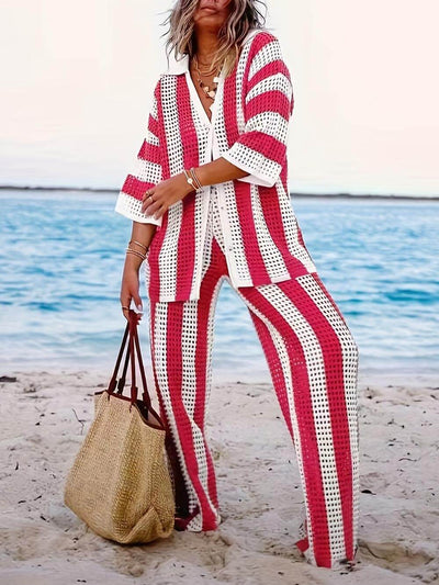 Alicia - Trendiges zweiteiliges Set aus gestreiftem Hemd und Hose