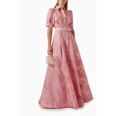 Damen Elegantes A-Linien Abendkleid mit Gürtel und Kurzarm – Stilvolle Wahl für gesellschaftliche Anlässe