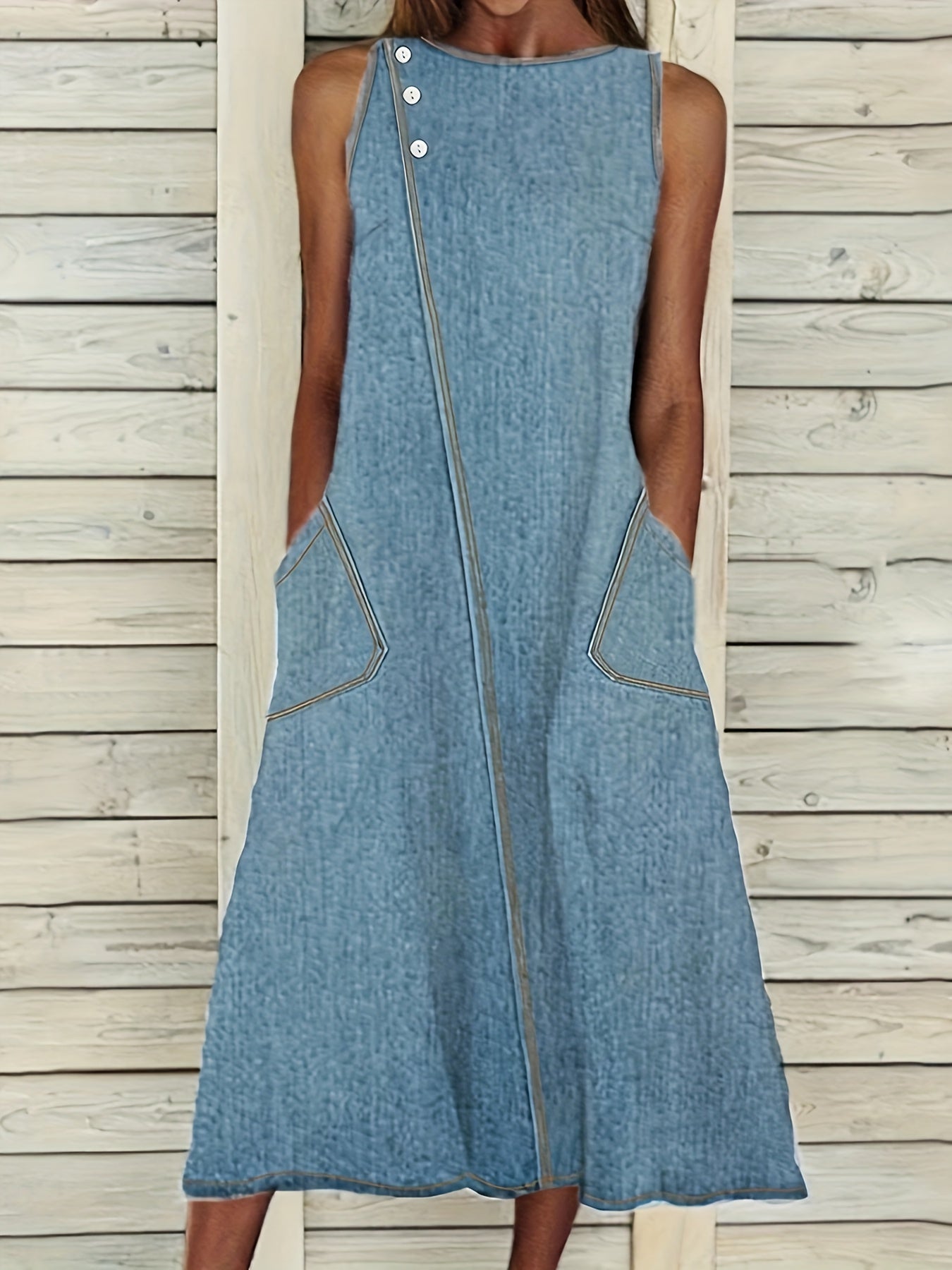 Jeanskleid Übergröße Lockeres Baumwollmischgewebe Midi Sommerkleid