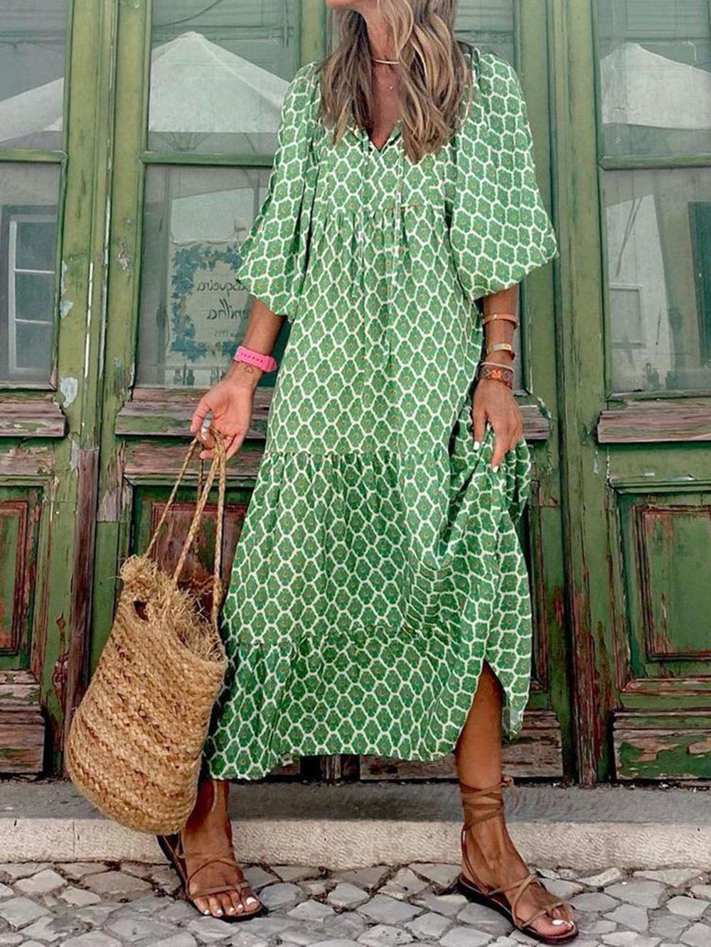 Ingrid - Lockeres Maxikleid mit Puffärmeln