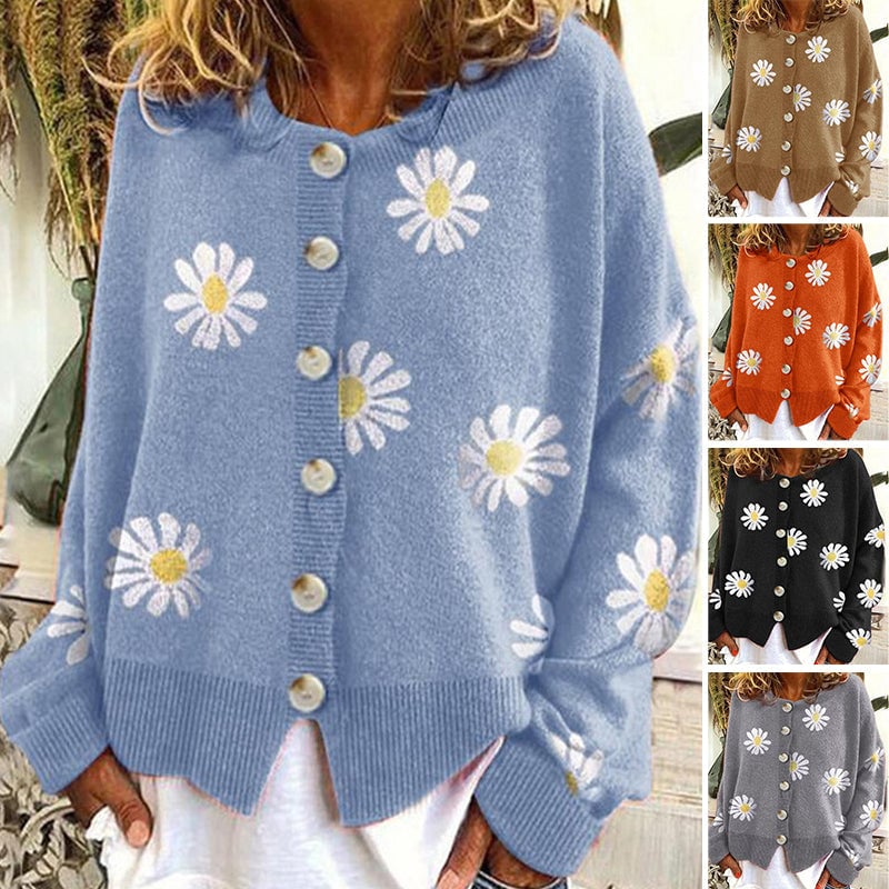 Daisy Süße Strickjacke mit Gänseblümchenmuster für Damen