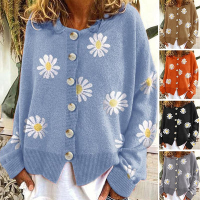 Daisy Süße Strickjacke mit Gänseblümchenmuster für Damen