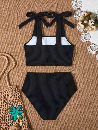 Stilvoller Tankini mit Schleife & Streifen – Zweiteiliger Badeanzug mit verstellbaren Trägern