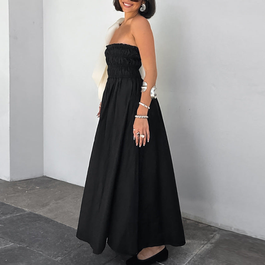 Elda | Schwarzes trägerloses, hochtailliertes Kleid für Frauen