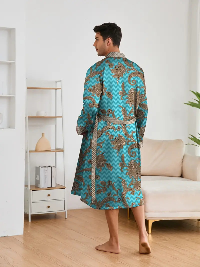 Alec - Bedruckter Bademantel mit V-Ausschnitt und langen Ärmeln für Herren