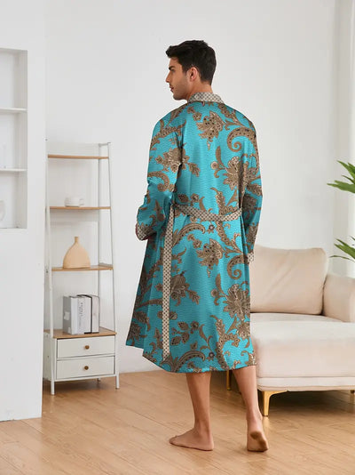 Alec - Bedruckter Bademantel mit V-Ausschnitt und langen Ärmeln für Herren