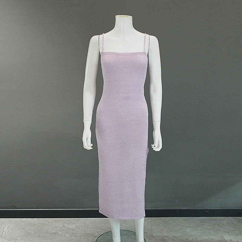 Rose – Gestricktes Damenkleid mit hohem Elasthan und Spaghettiträgern