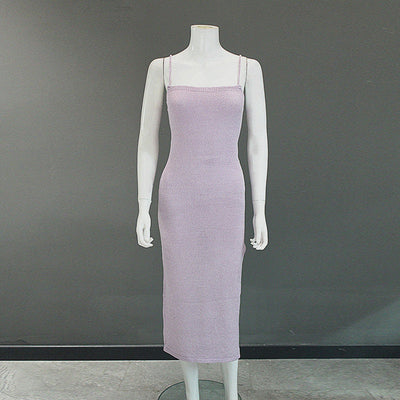 Rose – Gestricktes Damenkleid mit hohem Elasthan und Spaghettiträgern