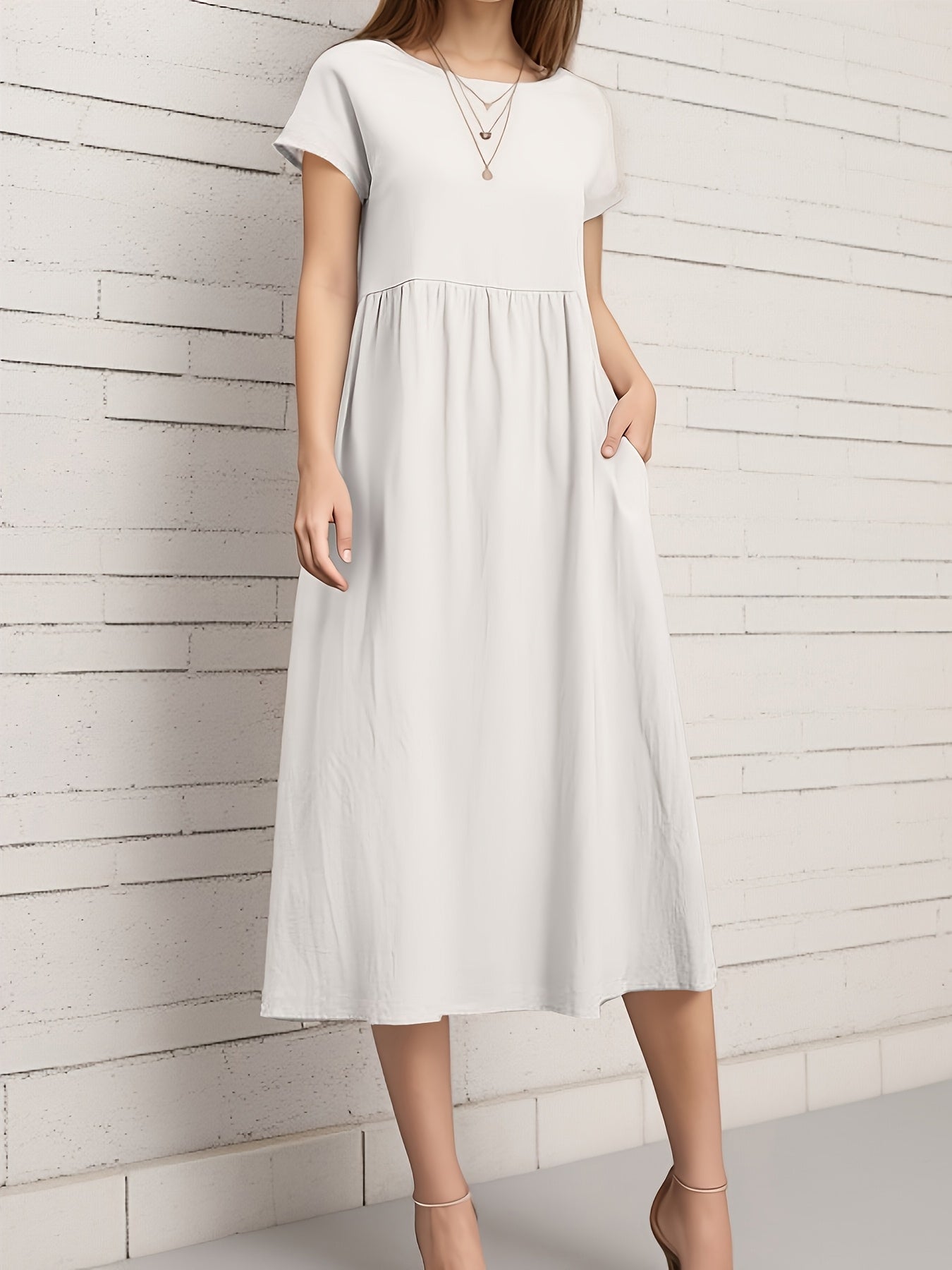 Leichtes Damen-Leinenkleid – Ärmellos, Einfarbig, Lange Passform & Bequem für Sommer & Urlaub