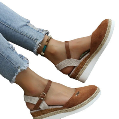 Damen Plateau-Sandalen mit Knöchelriemen – Sommerliche Freizeitschuhe im Espadrille-Stil