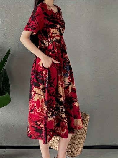 Damen-Leinen-Sommerkleid – Elegante A-Linie, Rundhals, Luftig & Bequem für Alltag & Freizeit