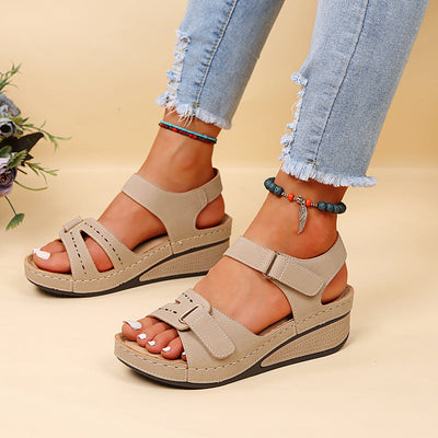 Christine – Große Peep-Toe Sandalen im Römischen Stil mit Klettverschluss