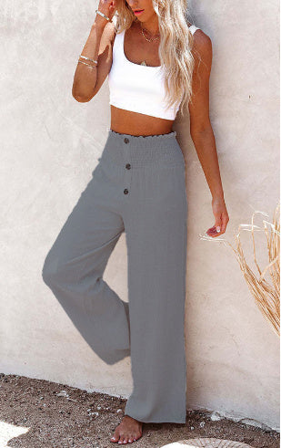 Damen High-Waist Freizeithose mit Knopfdetail – Weit geschnittene Sommerhose im Boho-Stil