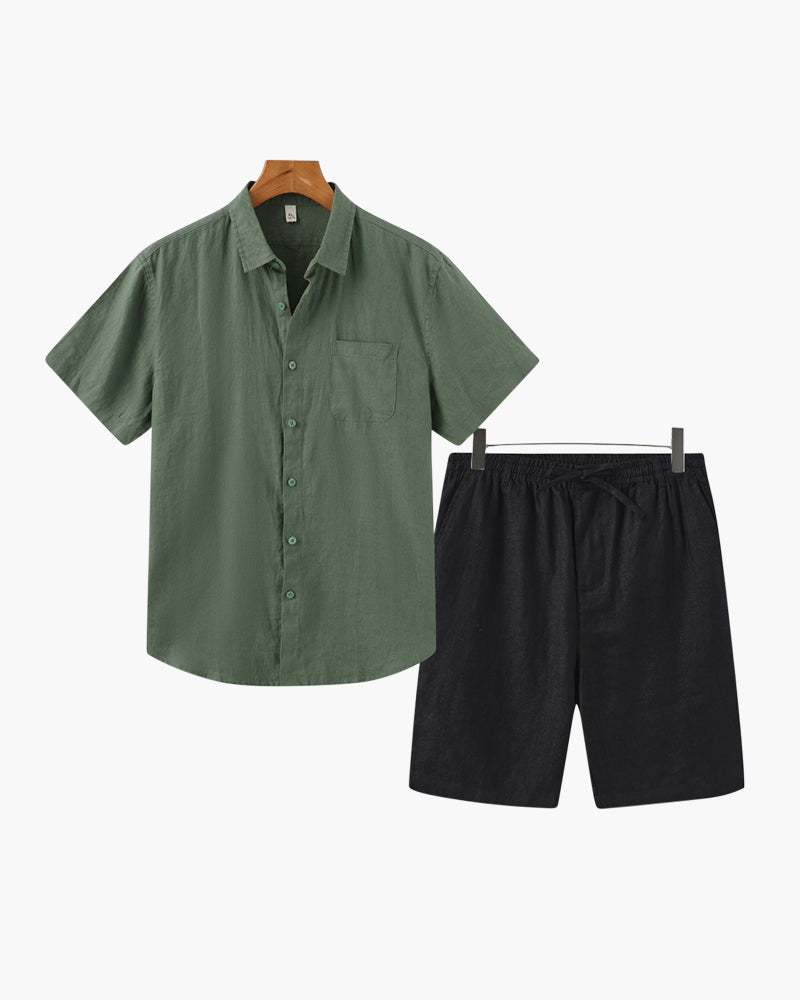 Axel | 2-teiliges Herren Sommer Leinen-Set mit Kurzarmhemd & Shorts