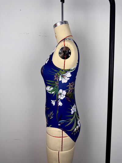 Vintage-Blumen Badeanzug – Einteiler, Schlankmachend, Rückenfrei, Hochelastisch
