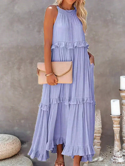 Boho Maxikleid mit Volants & Neckholder-Ausschnitt – Sommerlich & Feminin