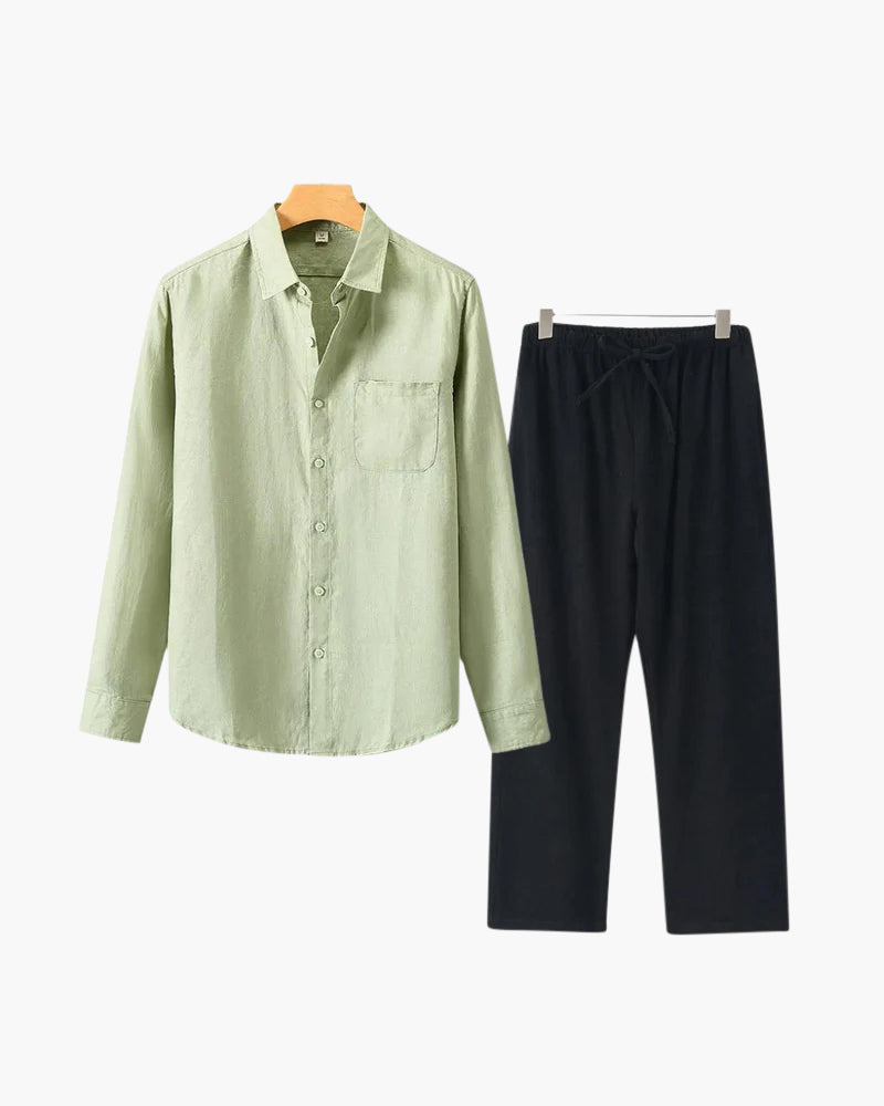 Christopher | Lange Ärmel Hemd & Hose Zweiteiliges Leinen-Set Herren-Sommer-Outfit