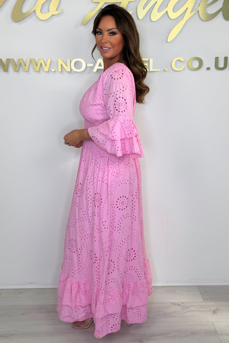 Boho Maxikleid mit Rüschenärmeln und Stickerei