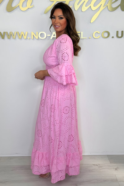 Boho Maxikleid mit Rüschenärmeln und Stickerei