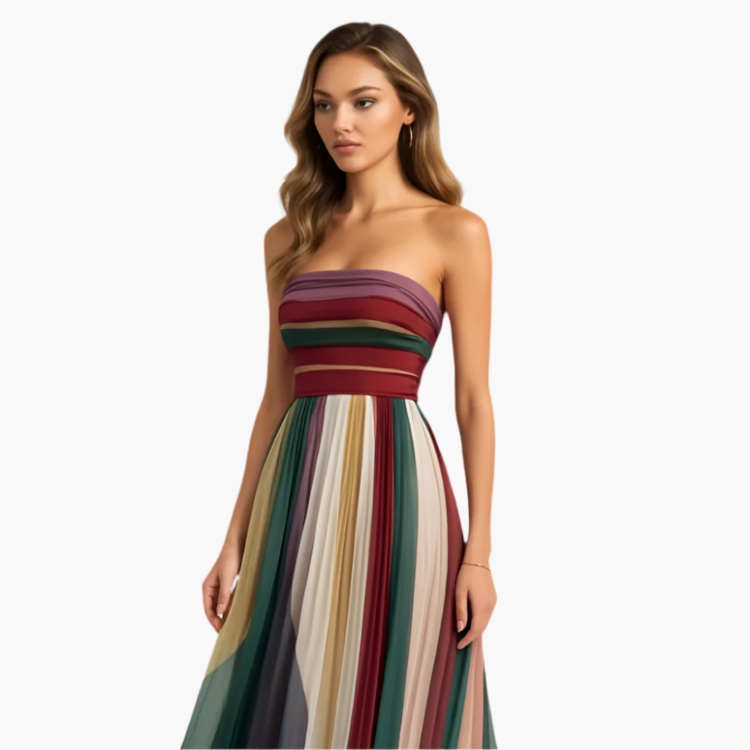 Maxikleid für Damen - Trägerlos, bunt gestreift & elegant
