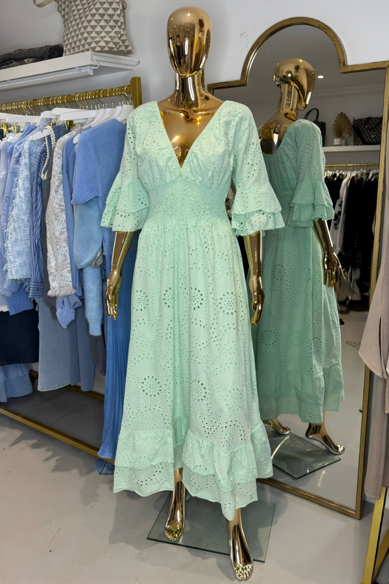 Boho Maxikleid mit Rüschenärmeln und Stickerei