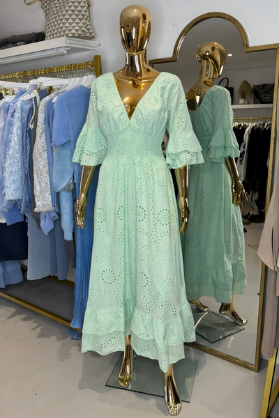 Boho Maxikleid mit Rüschenärmeln und Stickerei