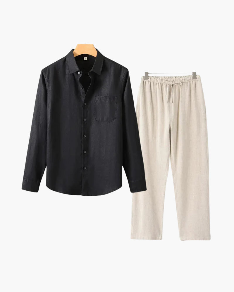 Christopher | Lange Ärmel Hemd & Hose Zweiteiliges Leinen-Set Herren-Sommer-Outfit