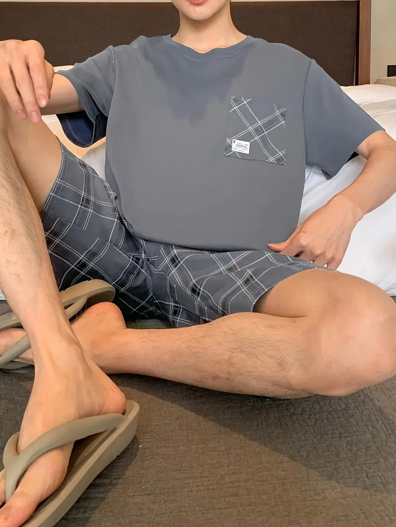 Troy - Kurzärmliges Loungewear- und Shorts-Set aus Baumwolle für Herren