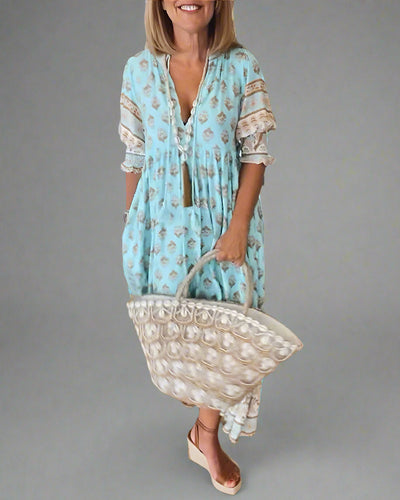 Friederike | Midi-Kleid mit V-Ausschnitt und Eleganten Puffärmeln