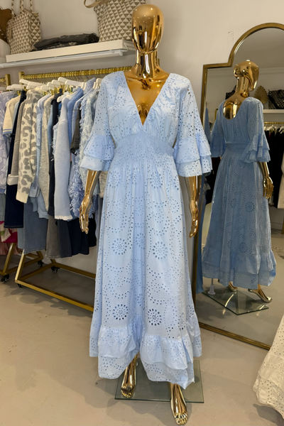 Boho Maxikleid mit Rüschenärmeln und Stickerei
