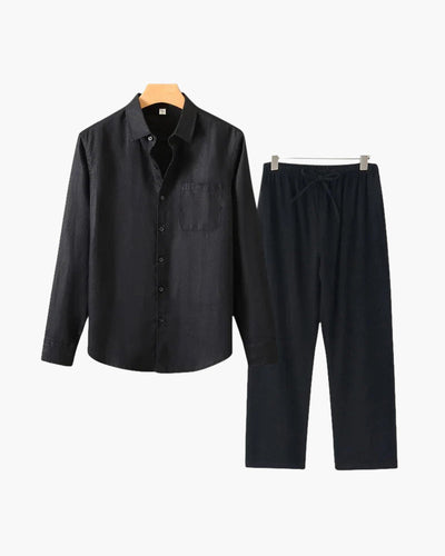 Christopher | Lange Ärmel Hemd & Hose Zweiteiliges Leinen-Set Herren-Sommer-Outfit