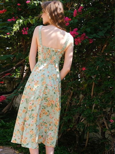 Elegantes Sommer-Maxikleid – Blumenmuster, Ärmellos, Breite Träger, Geteilter Saum