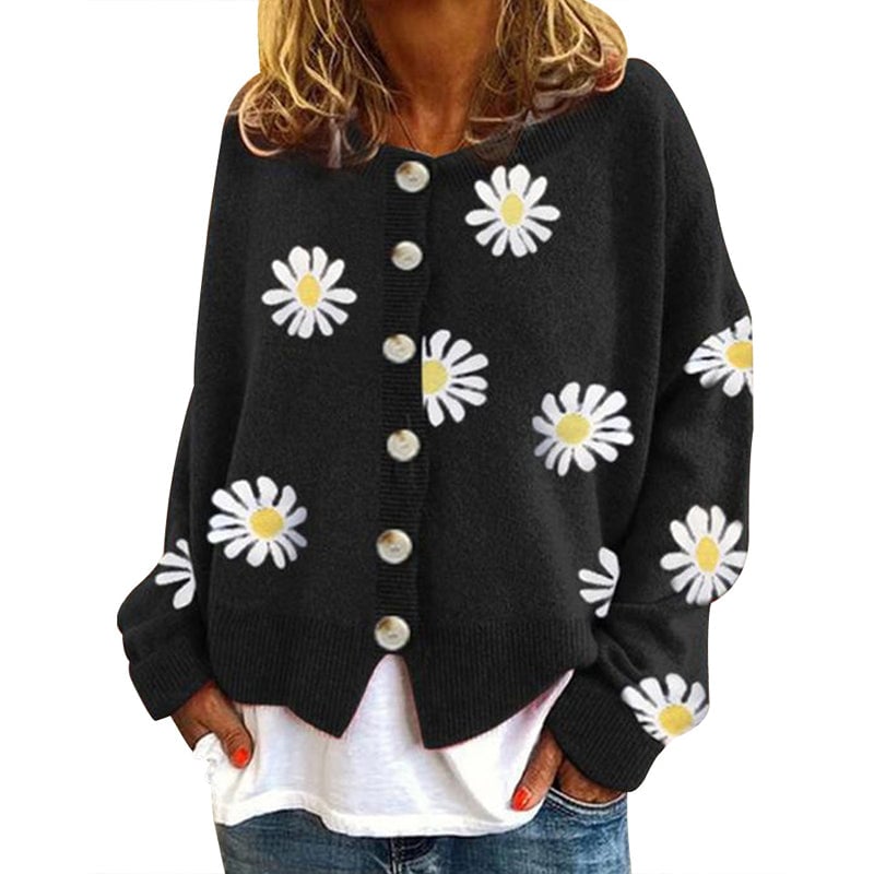 Daisy Süße Strickjacke mit Gänseblümchenmuster für Damen