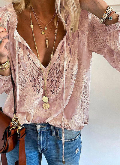 Damen-Spitzenbluse im Boho-Stil mit V-Ausschnitt für Freizeit & Sommer