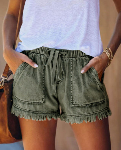 Rory – Elastische Jeansshorts mit Fransen