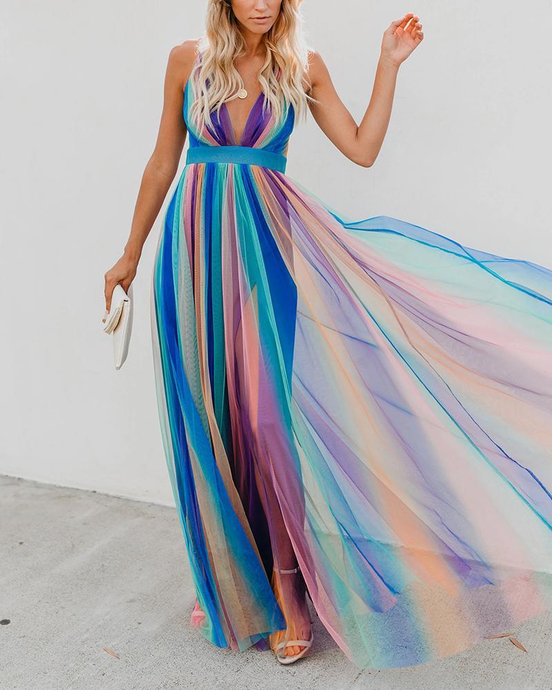 Adele – Regenbogenfarbenes Mesh-Trägerkleid für Damen