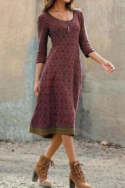 Luftige & Stilvolle Damen Midi-Kleid mit Print und halbem Ärmel – Livia