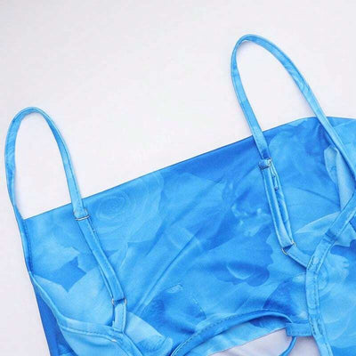 Langes Sommerkleid mit Aquarellprint & Spaghettiträgern