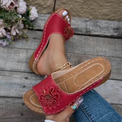 Pantolette Weiß Elegante Sandalen mit Blumen-Detail, Bequem & Leicht