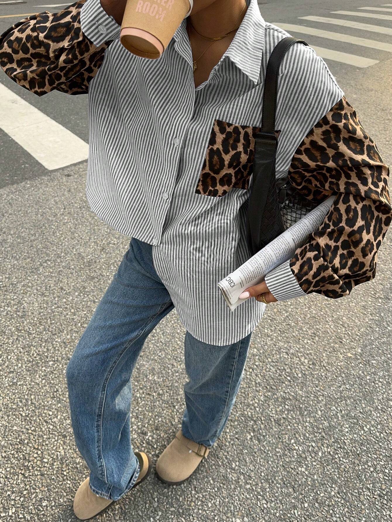 Gestreifte Damenbluse mit Leo-Details – Auffällig, Lässig & Streetstyle-ready