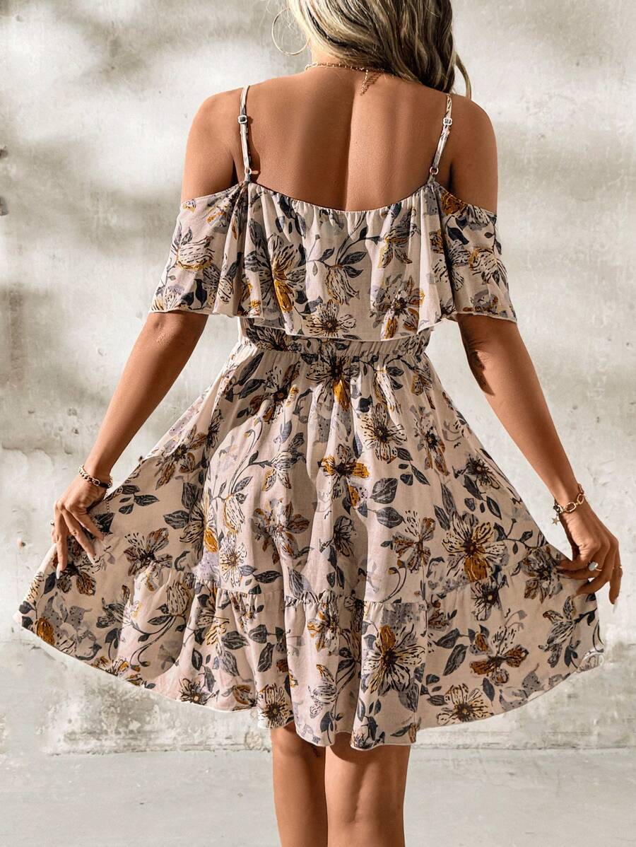 Alina – A-Linien Kleid Damen Blumendruck Carmen Ausschnitt