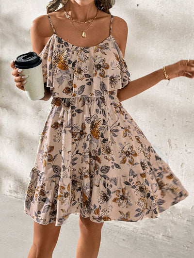 Alina – A-Linien Kleid Damen Blumendruck Carmen Ausschnitt