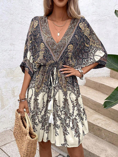 Philippa – Paisley Kleid Damen Fledermausärmel Quasten Urlaub