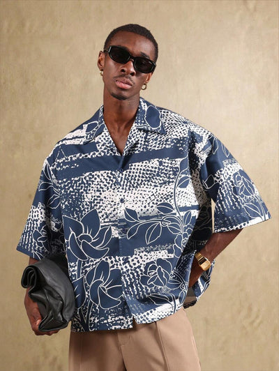 Björn – Herren Strandhemd Blumen Kurzarm Sommer Boxy