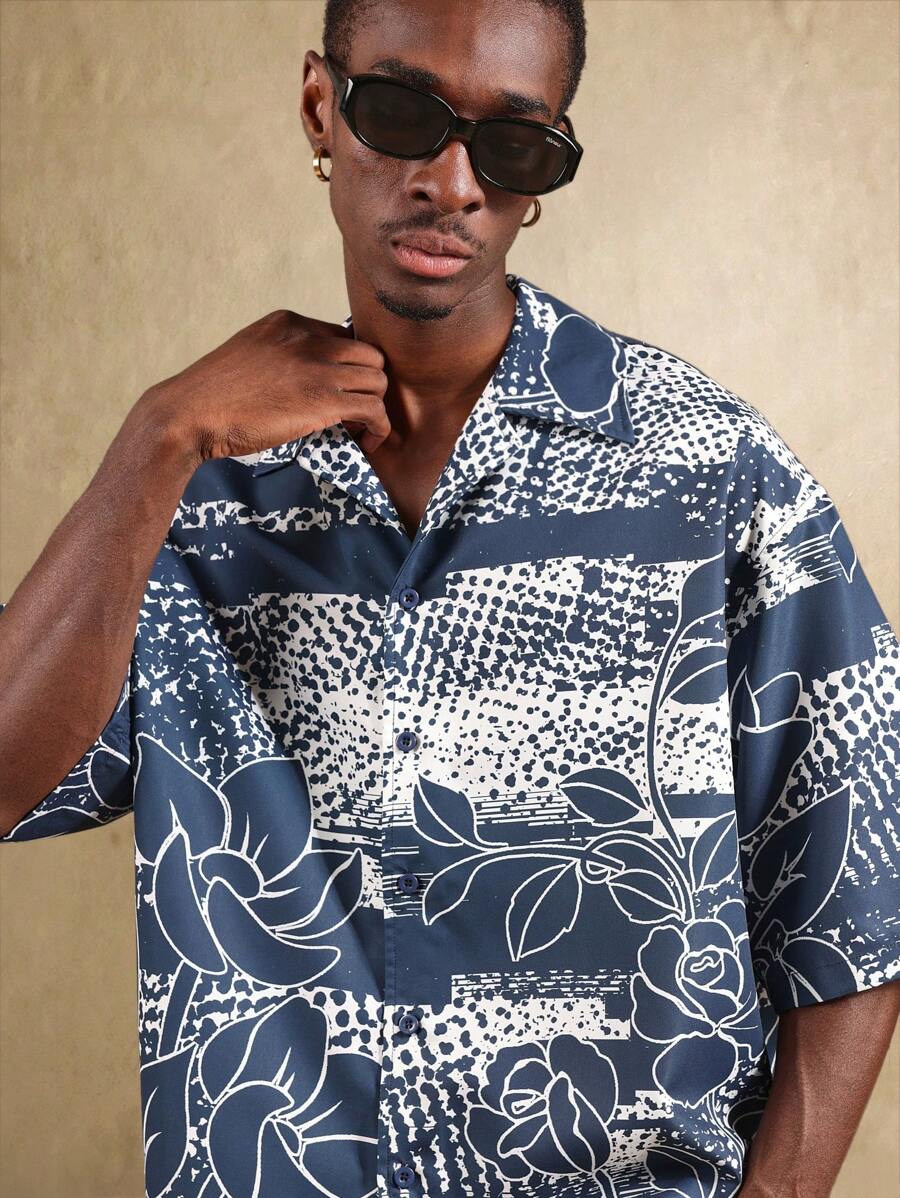 Björn – Herren Strandhemd Blumen Kurzarm Sommer Boxy