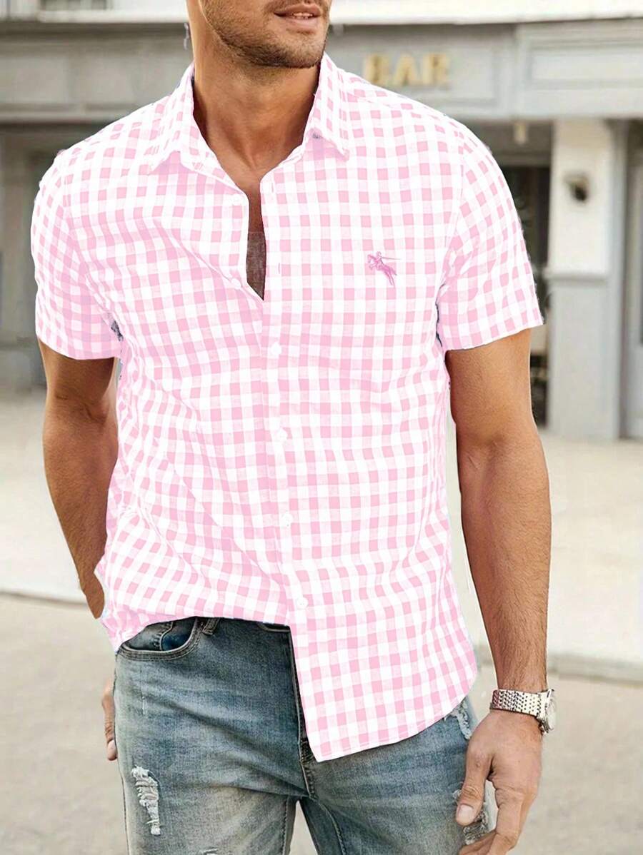 Oktoberfest Karohemd Herren – Kurzarm Trachtenhemd in Rot-Weiß