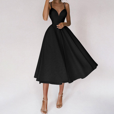 Damen Elegant Abendkleid | Cocktailkleid mit Spaghettiträgern und Herz-Ausschnitt